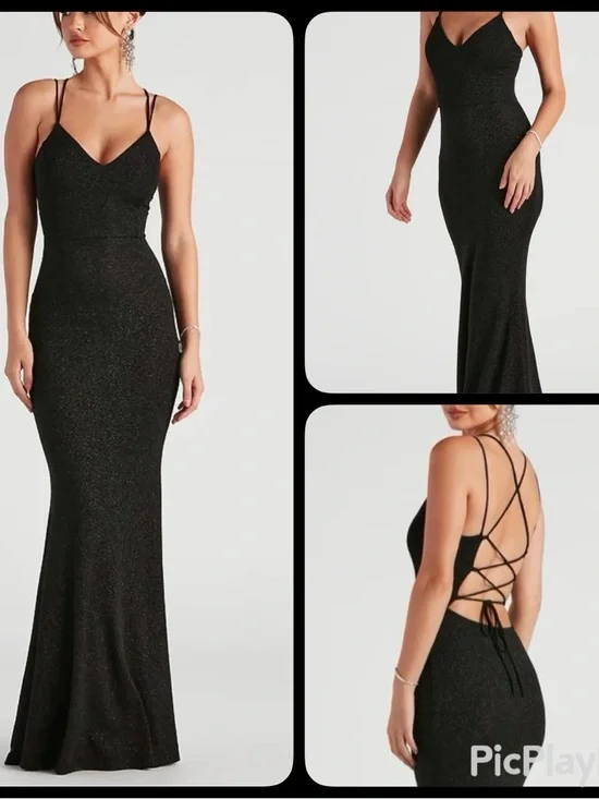 Windsor Elegant Black Sparkle Lace-Up Back Evening Gown (Size XS) NWT - Picture 3 of 16